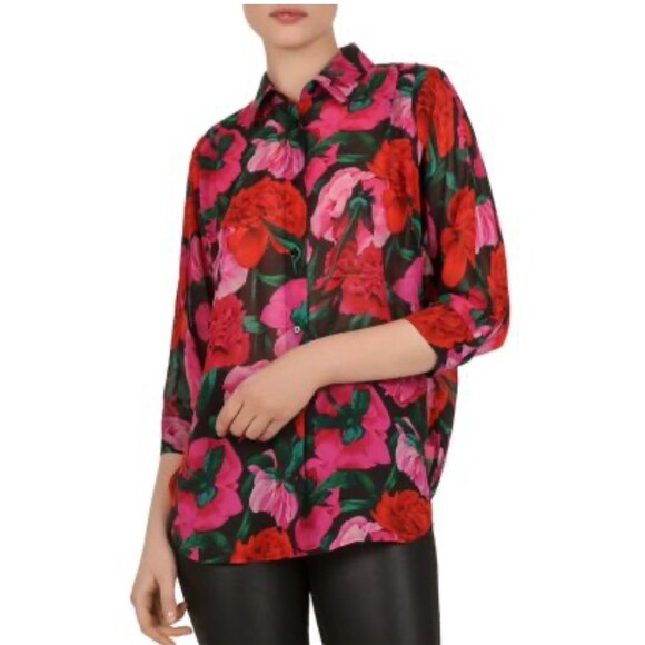The Kooples Tops - The Kooples silk Blouse Womens Size S Multicolor Floral Oversized Button Front